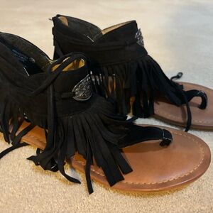 Black Fringe Sandals